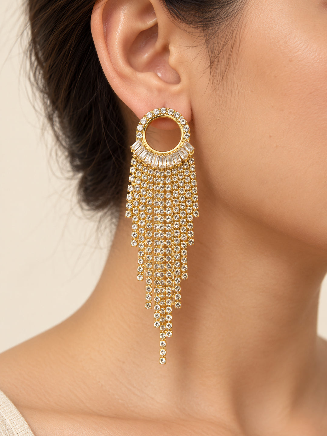 ELVION Gold Round Fringe Earrings — Close-up detail