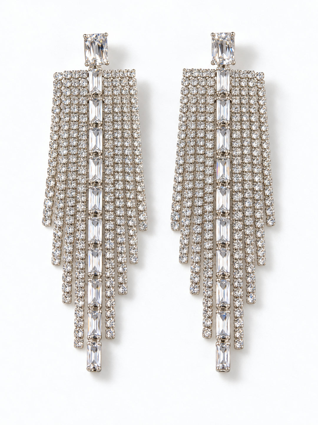 ELVION Silver Baguette Drop Earrings — Product on white
