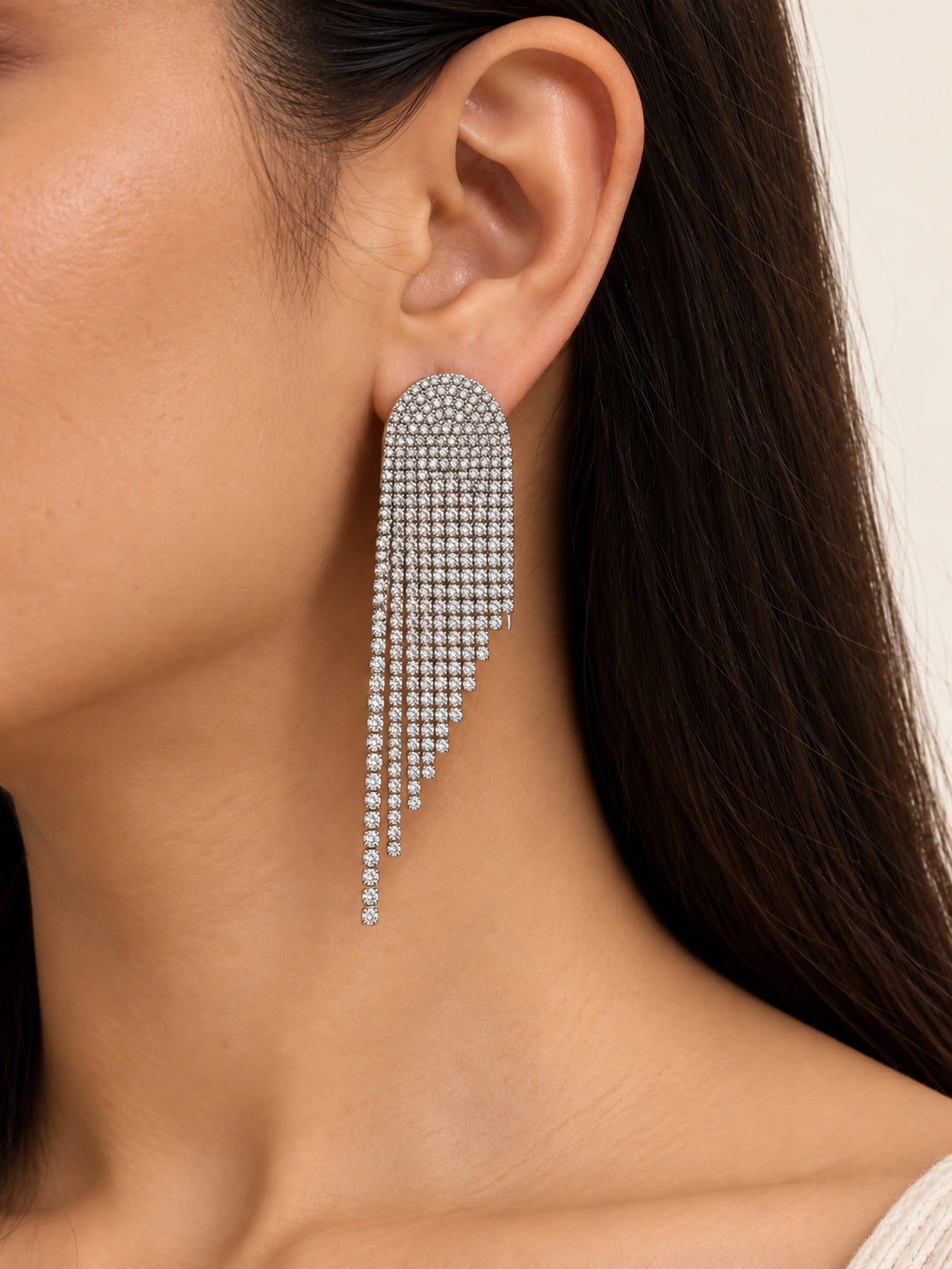 ELVION Silver Arch Fringe Earrings — Close-up detail