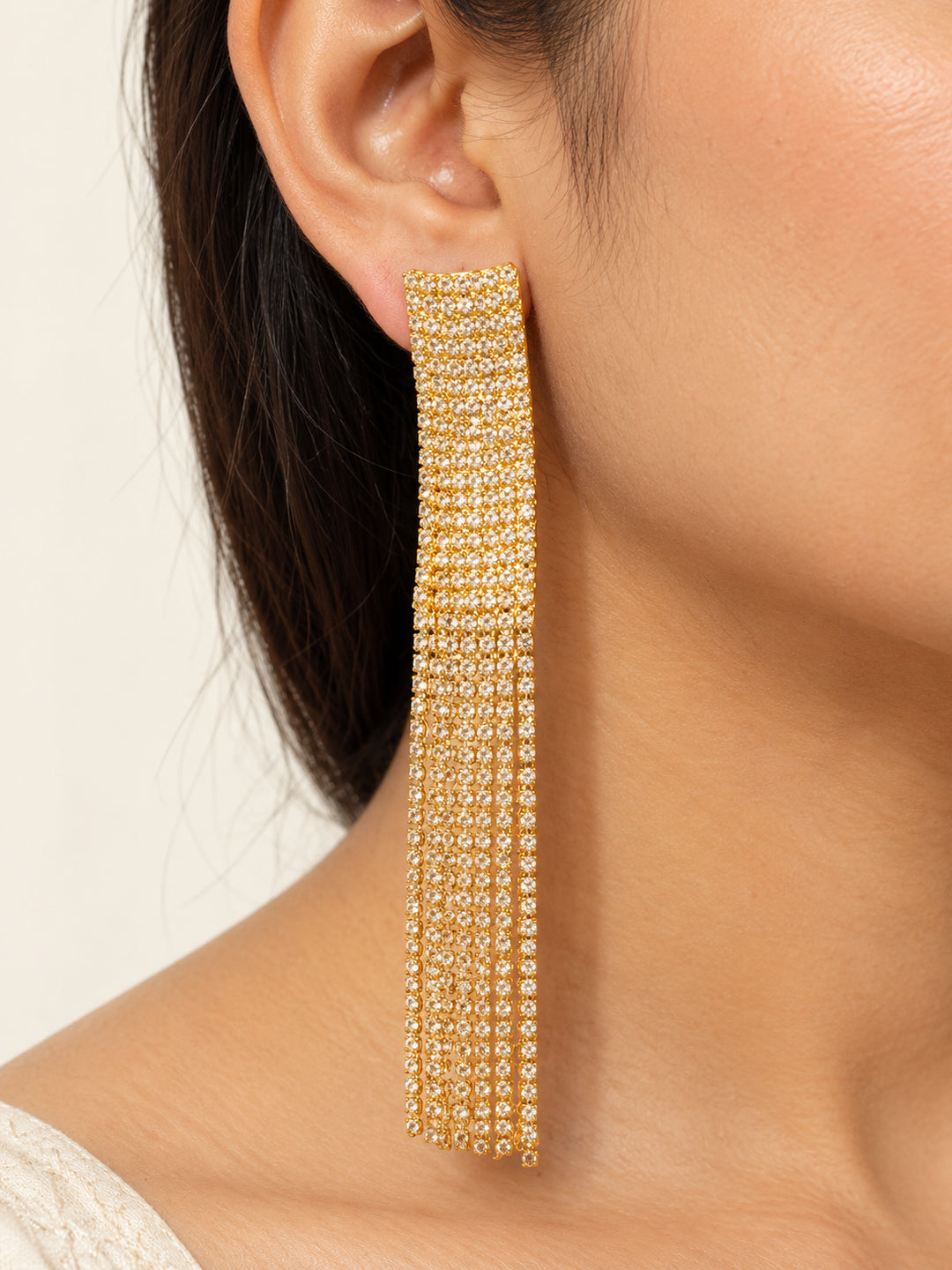 ELVION Gold Long Tassel Earrings — Close-up detail