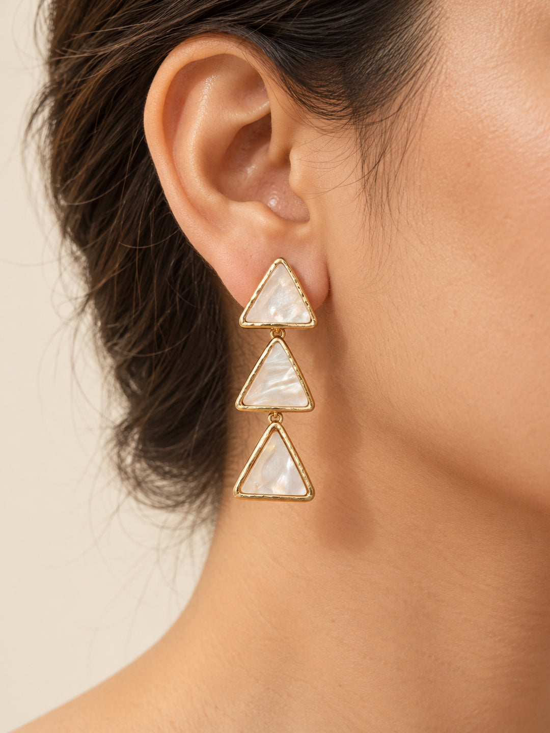 ELVION White Triangle Drop Earrings — Close-up detail