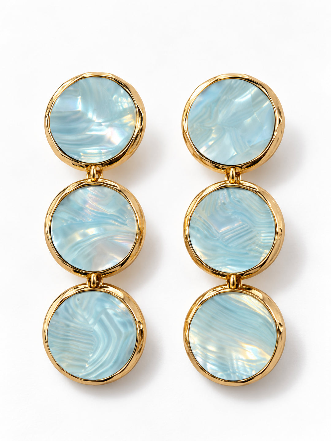 ELVION Blue Triple Disc Earrings — Product on white