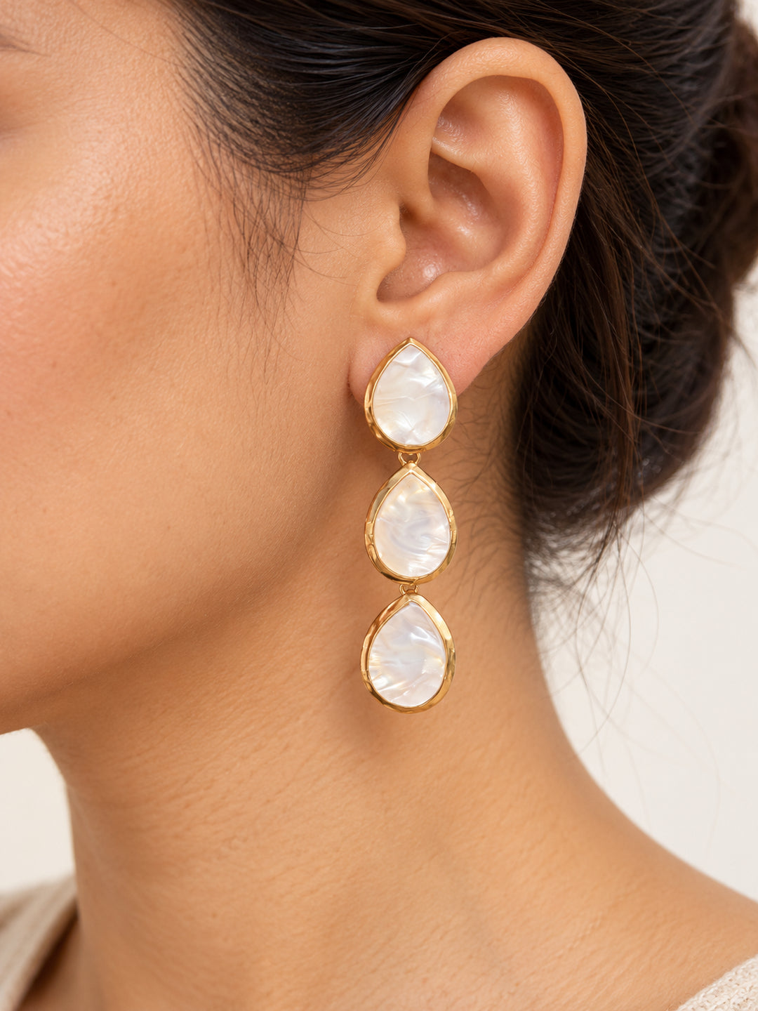 ELVION White Teardrop Drop Earrings — Close-up detail