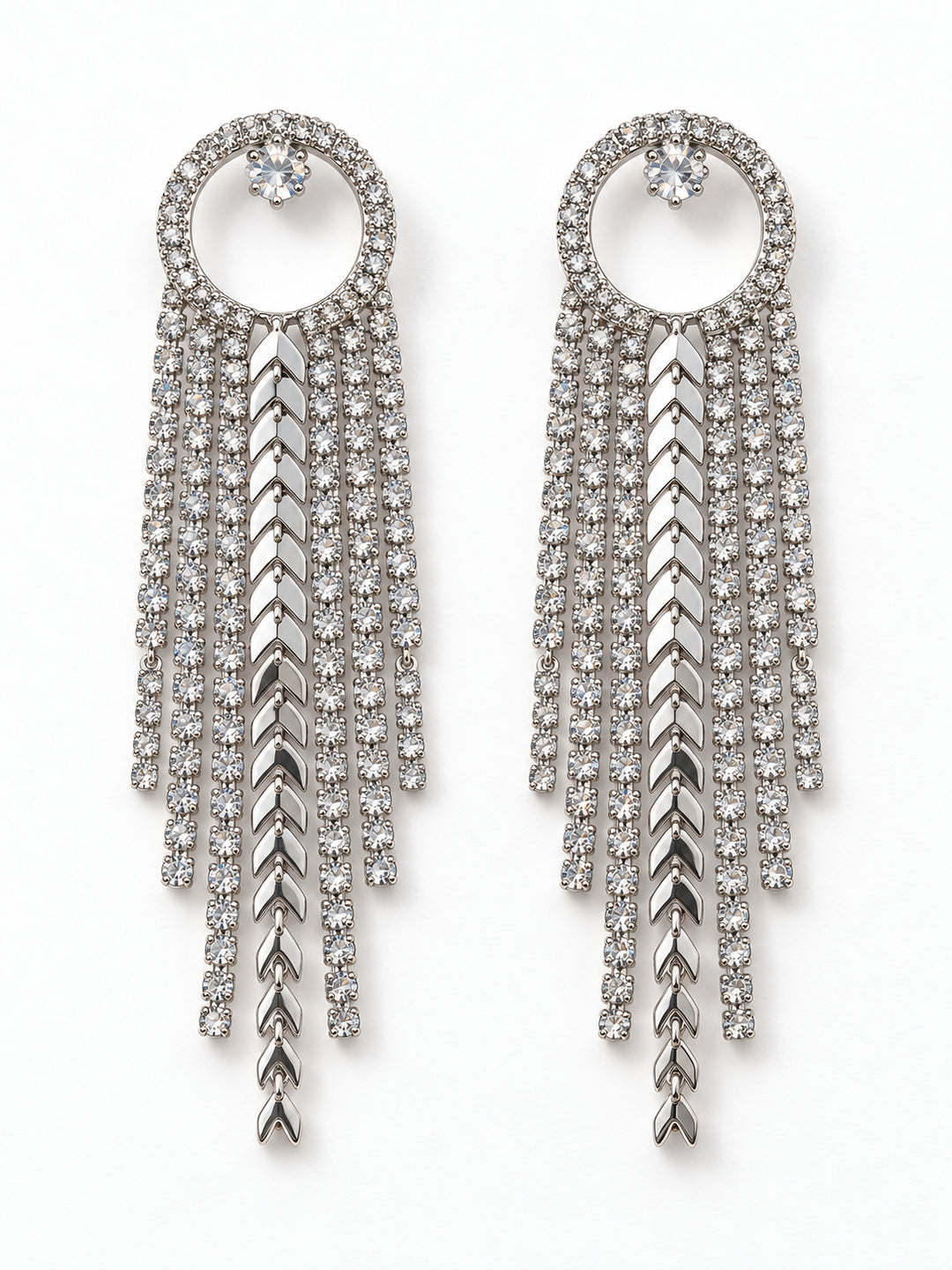 ELVION Silver Chevron Fringe Earrings — Product on white