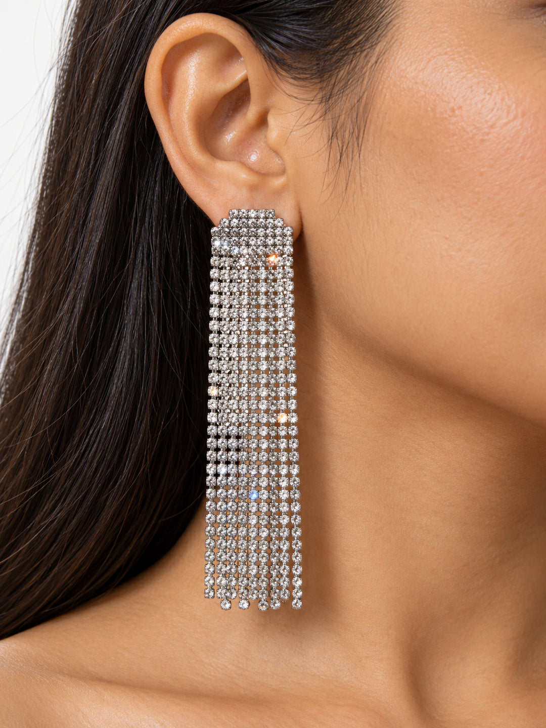 ELVION Silver Long Tassel Earrings — Close-up detail