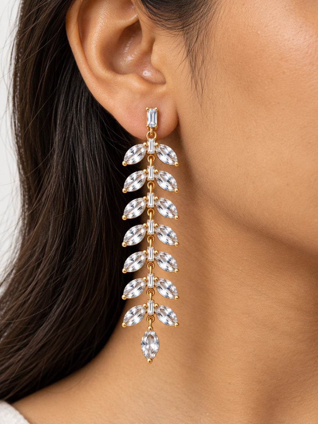 ELVION Gold Leaf Drop Earrings — Close-up detail