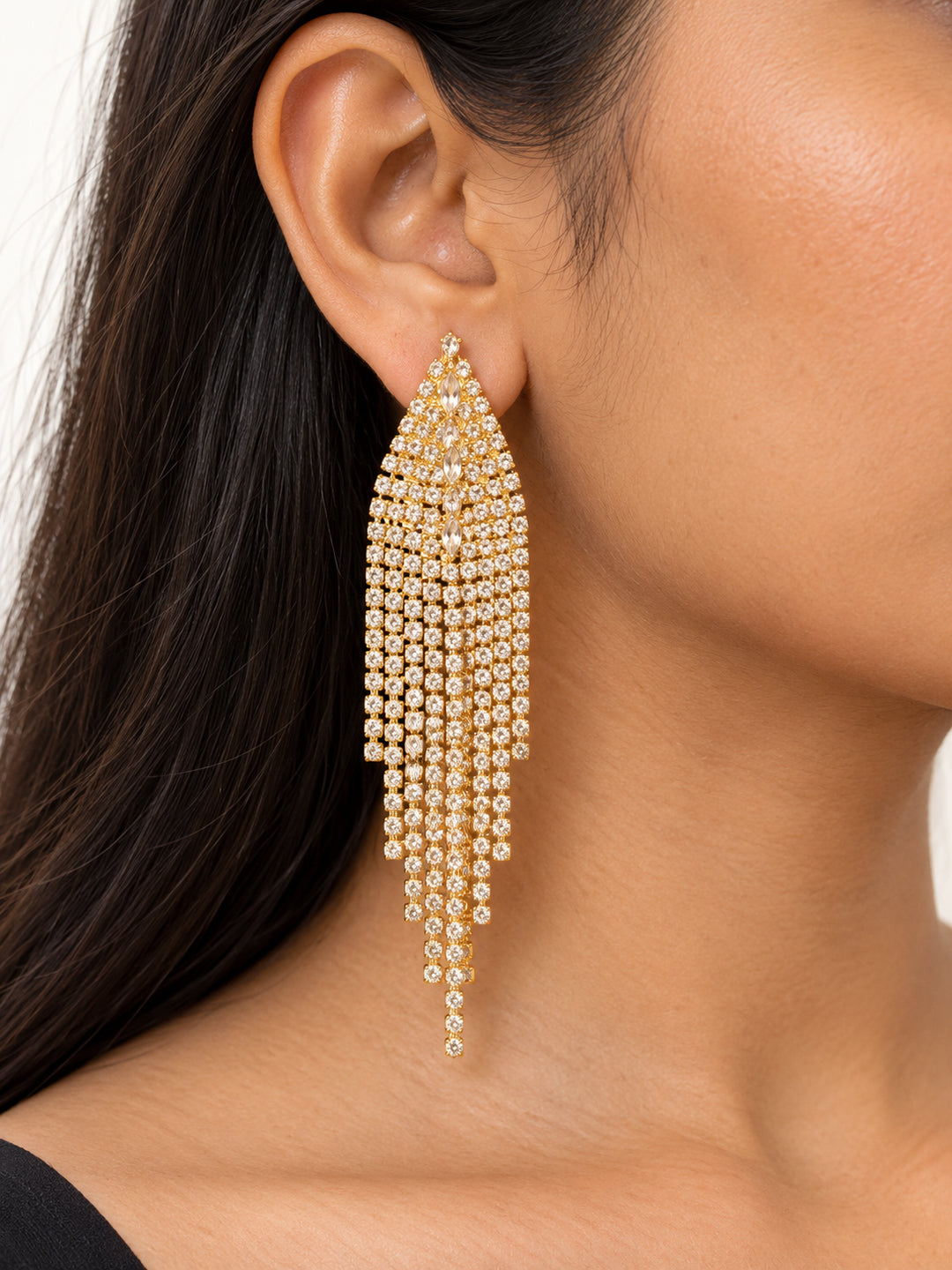 ELVION Gold Leaf Fringe Earrings — Close-up detail