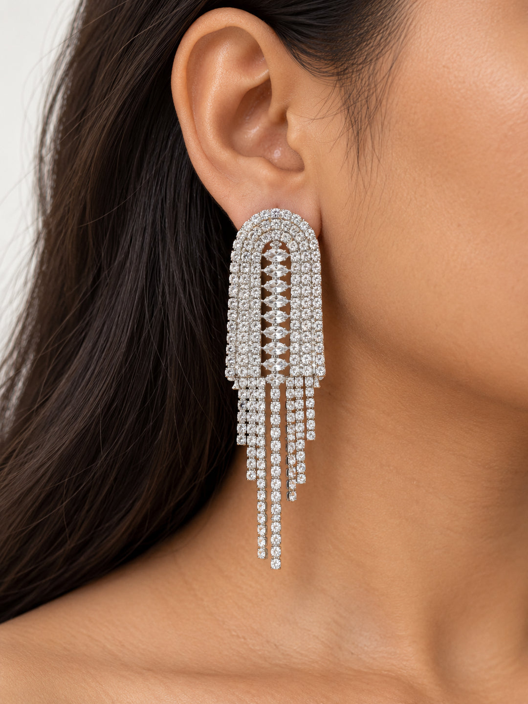 ELVION Silver Arch Drop Earrings — Close-up detail