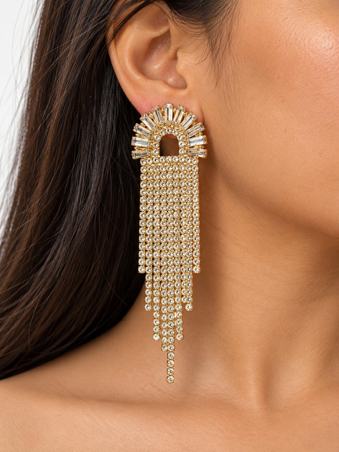 ELVION Gold Sunburst Fringe Earrings — Close-up detail