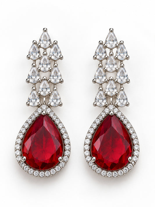 ELVION Red Teardrop Earrings — Product on white