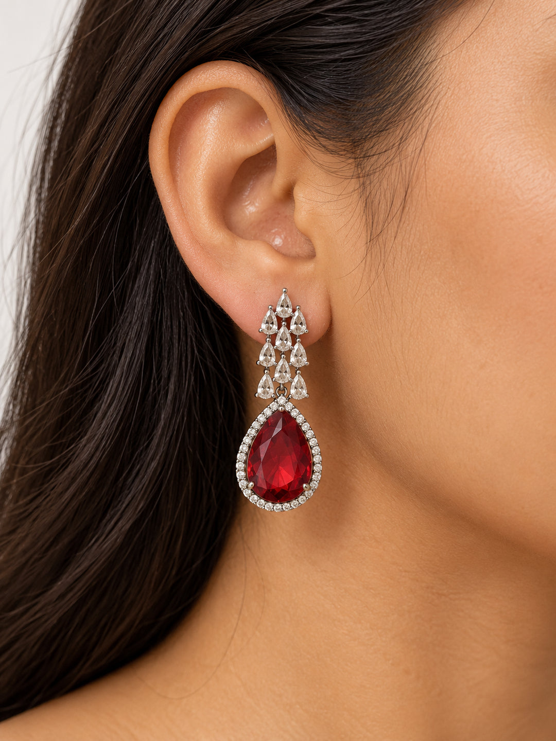 ELVION Red Teardrop Earrings — Close-up detail