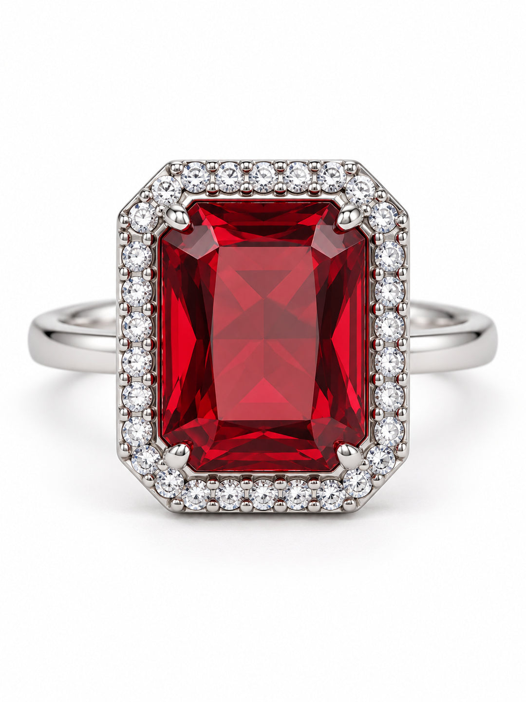 ELVION Red Rectangle Halo Ring — Product on white