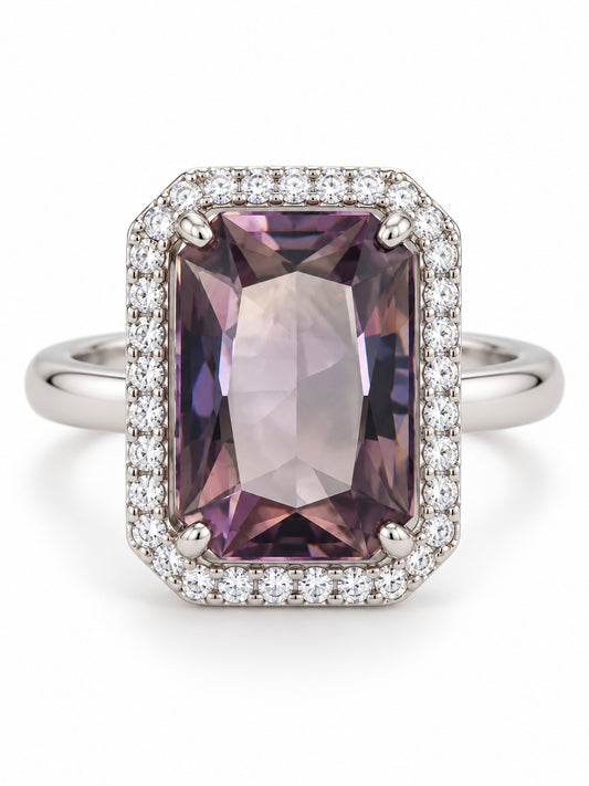 ELVION Purple Rectangle Halo Ring — Product on white