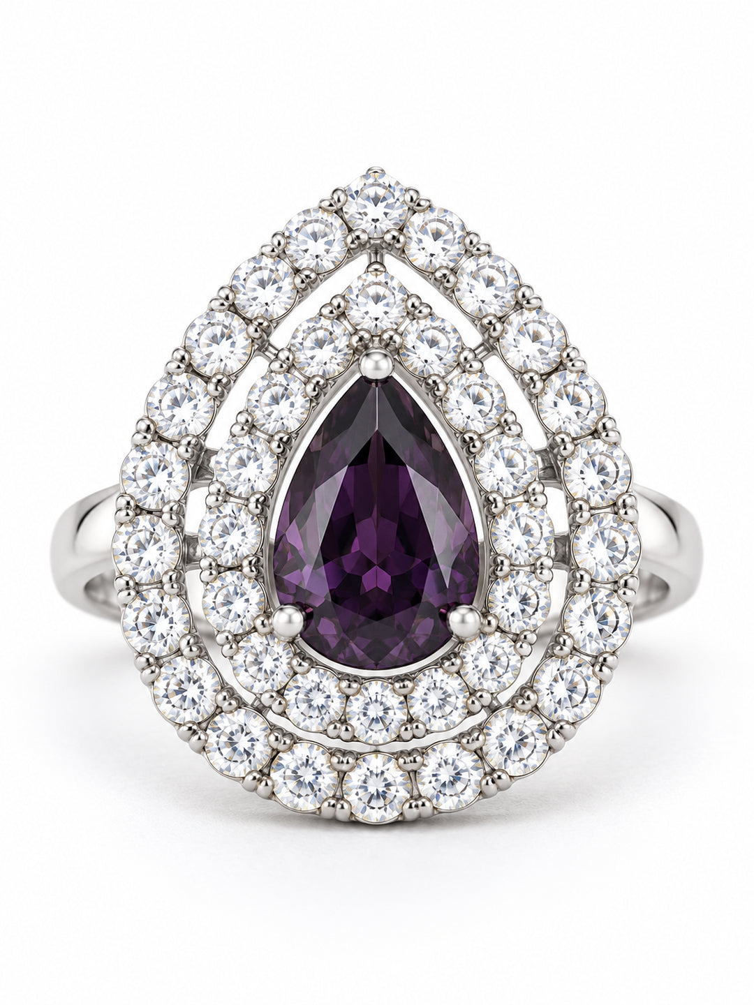 ELVION Purple Double Halo Pear Ring — Product on white