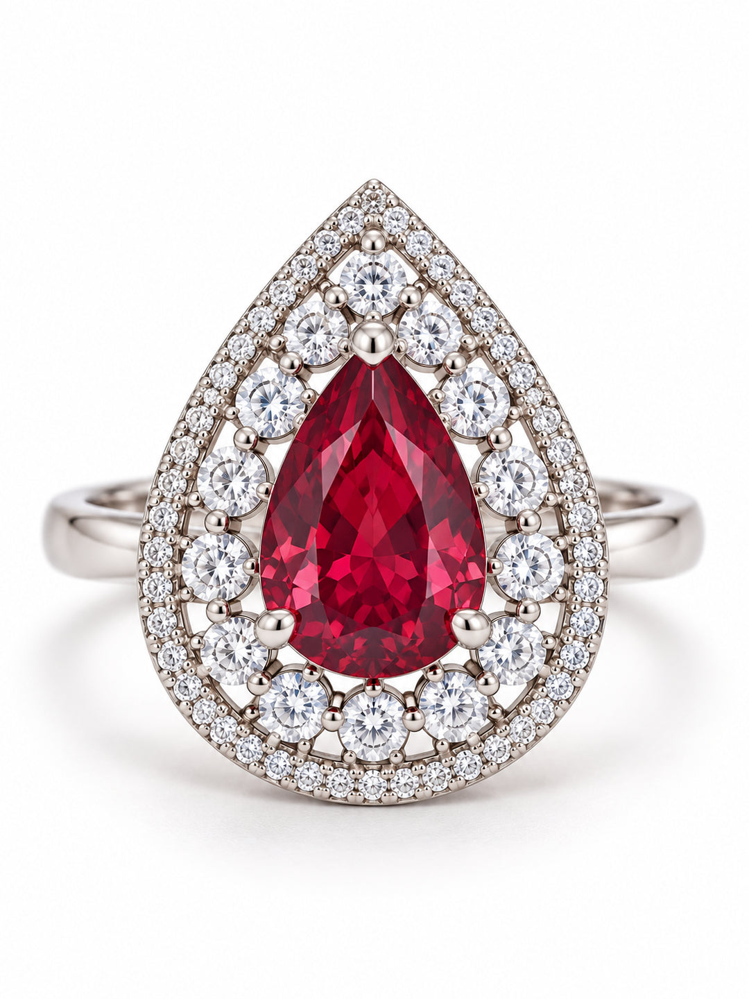 ELVION Red Open Halo Pear Ring — Product on white