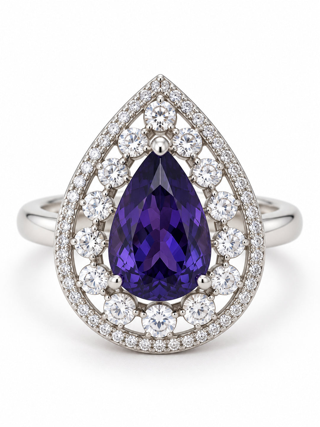 ELVION Purple Open Halo Pear Ring — Product on white