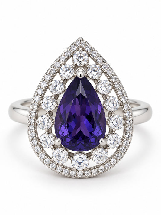 ELVION Purple Open Halo Pear Ring — Product on white
