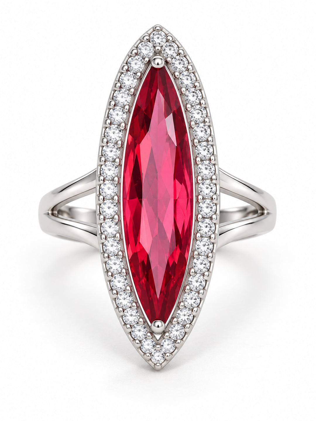 ELVION Red Marquise Halo Ring — Product on white