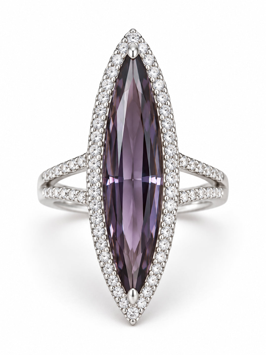 ELVION Purple Marquise Halo Ring — Product on white