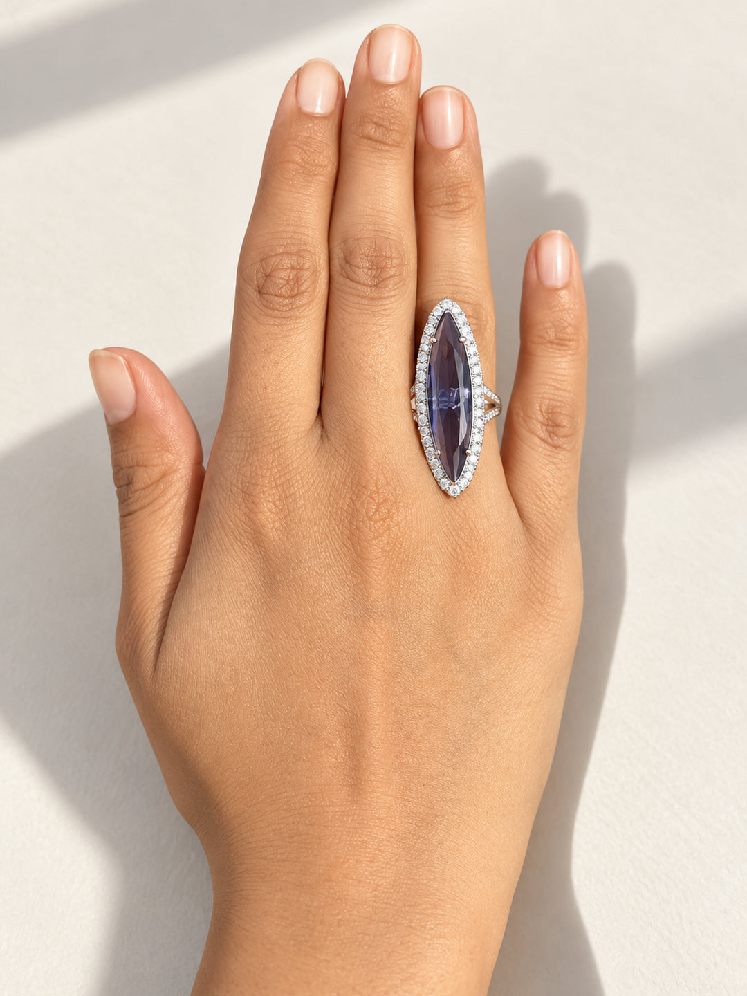 ELVION Purple Marquise Halo Ring — Close-up detail