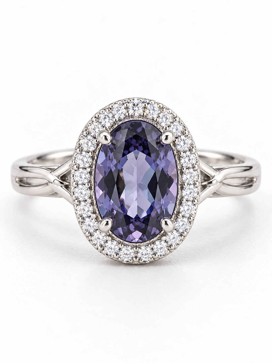 ELVION Purple Oval Halo Ring — Product on white