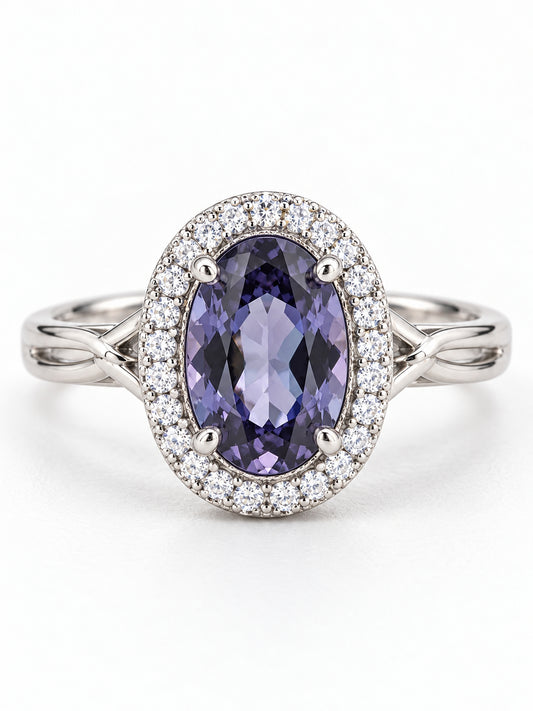 ELVION Purple Oval Halo Ring — Product on white