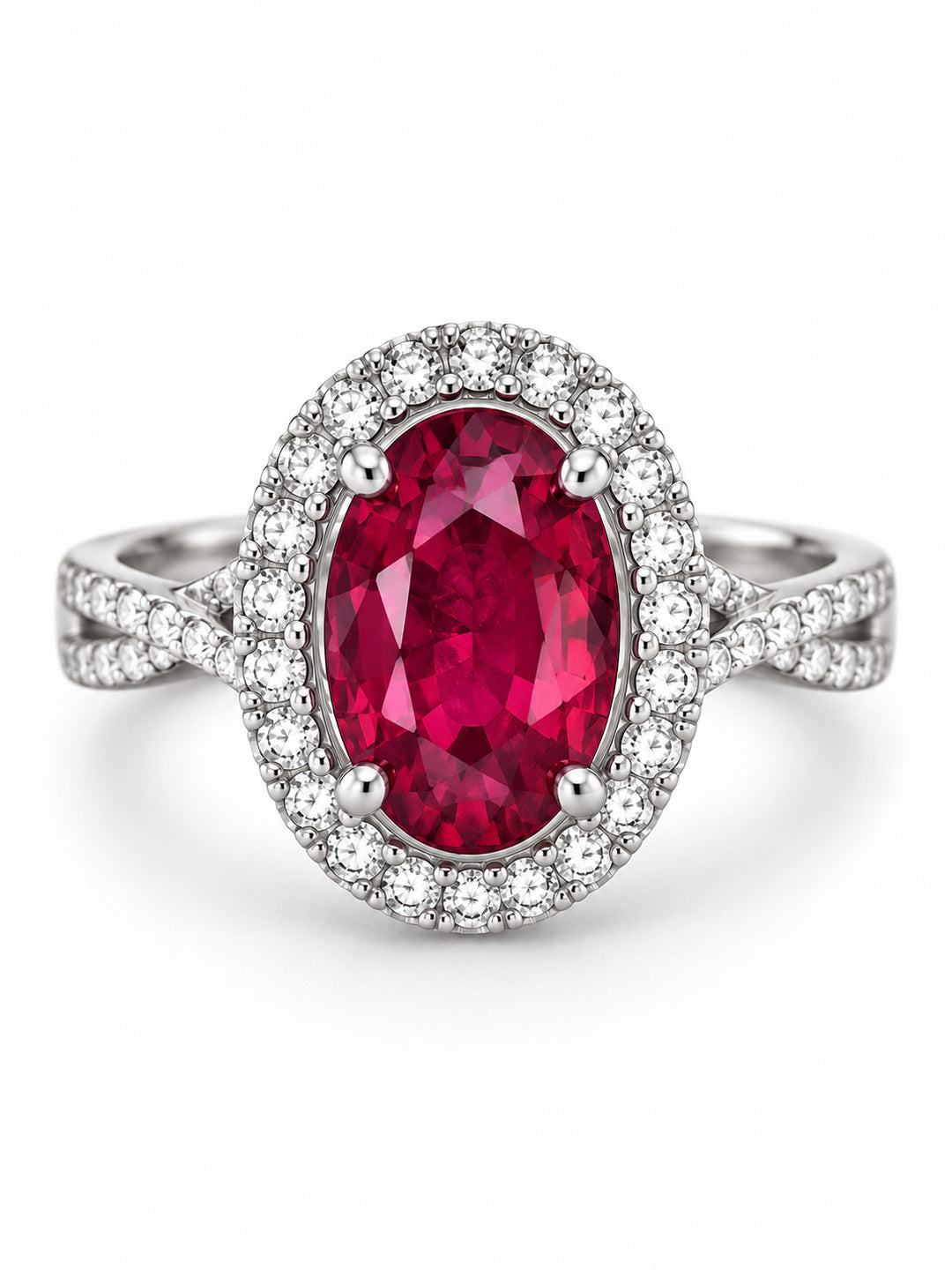 ELVION Red Oval Halo Ring — Product on white