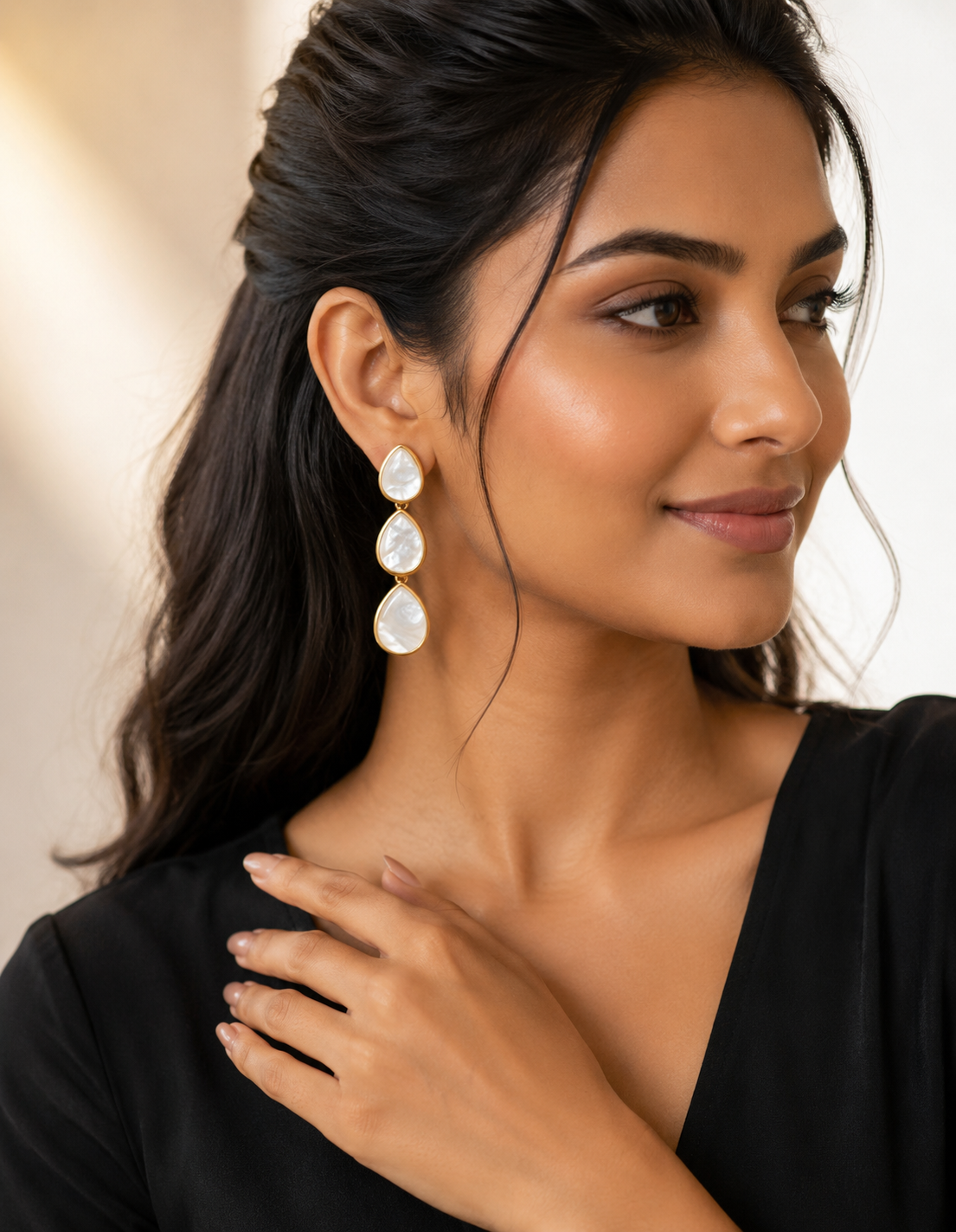 Luna Pearl Cascade Drop Earrings – Gold Finish