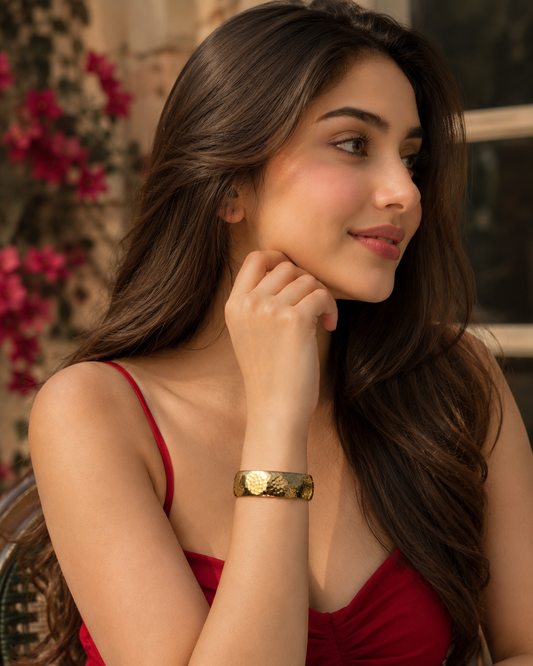Hammered Gold Cuff Bracelet for Women | Minimalist Statement Bangle | Luxury Handmade Open Cuff Jewelry
