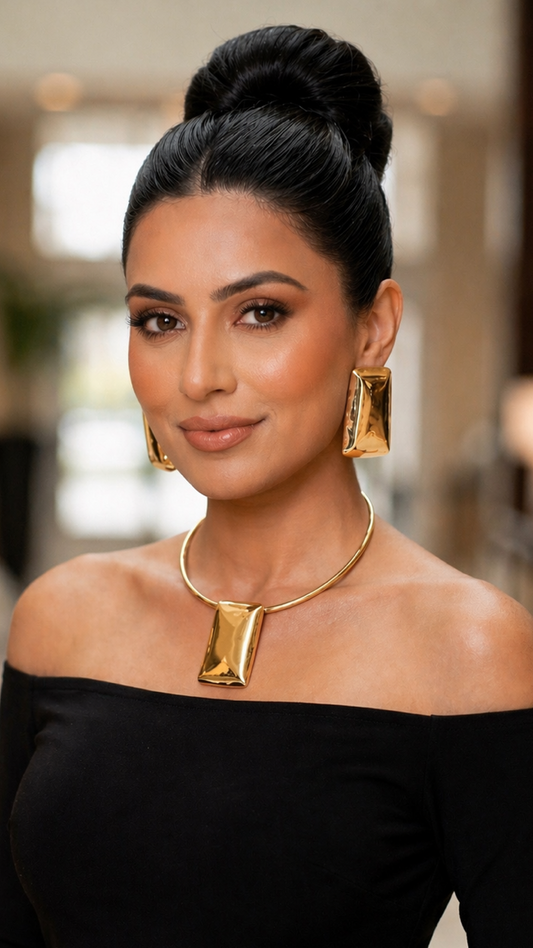 Modern Glossy Gold Geometric Pendant Necklace Set for Women