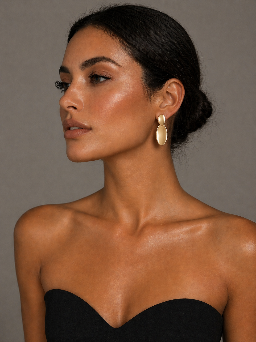 Minimalist Oval Drop Glossy Gold Earrings
