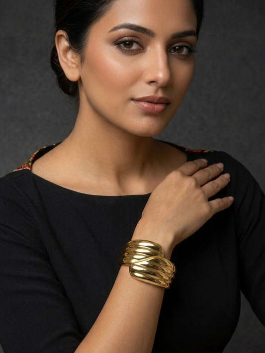 Layered Gold Coil Cuff Bracelet – Bold Sculptural Design