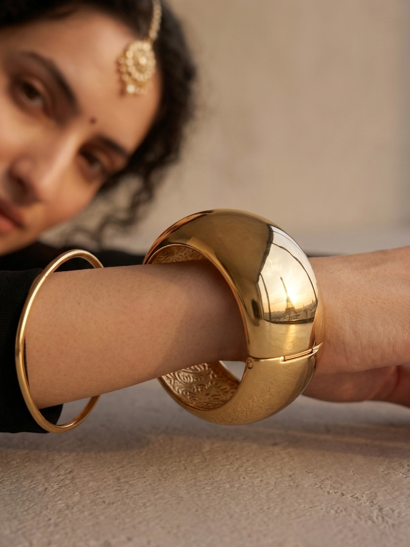 Elegant Gold Wide Cuff Bracelet for Women – Premium Glossy Statement Bracelet
