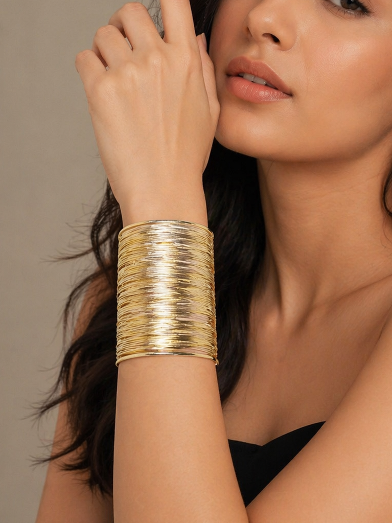 Elegant Golden Wire Cuff Statement Bracelet