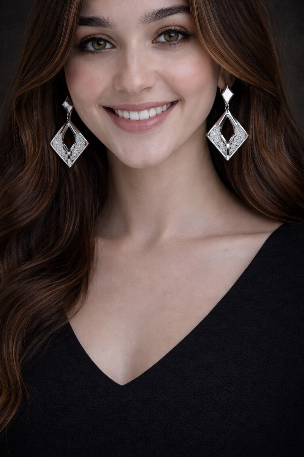 Silver Geometric Diamond Drop Earrings – Modern Statement
