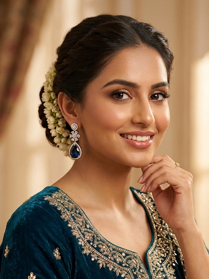 Royal Blue Sapphire Star Drop Earrings