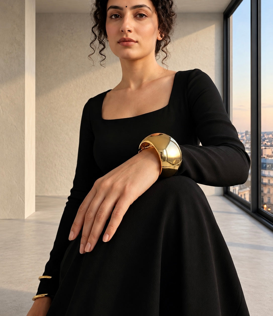 Elegant Gold Wide Cuff Bracelet for Women – Premium Glossy Statement Bracelet
