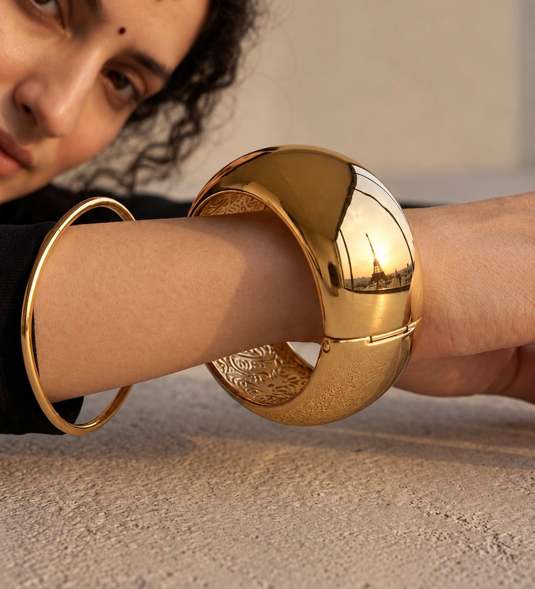Elegant Gold Wide Cuff Bracelet for Women – Premium Glossy Statement Bracelet