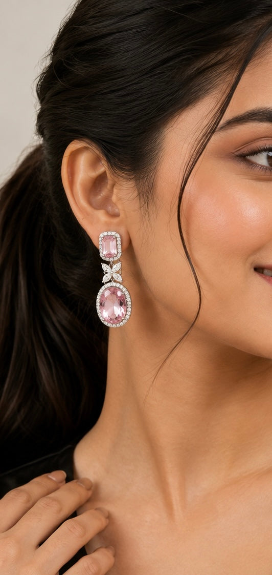 Blush Pink Oval Diamond Drop Earrings