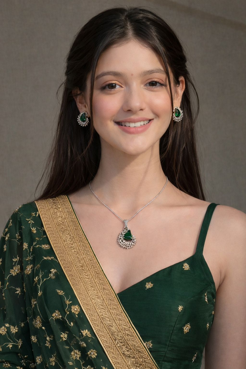 Emerald Radiance Pendant Necklace & Earrings Set