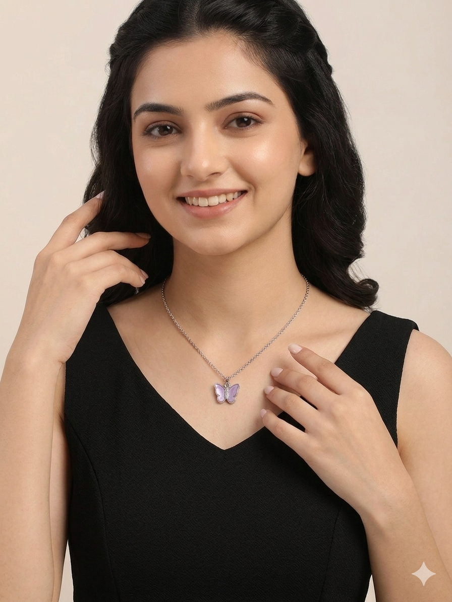 Lavender Butterfly Charm Necklace