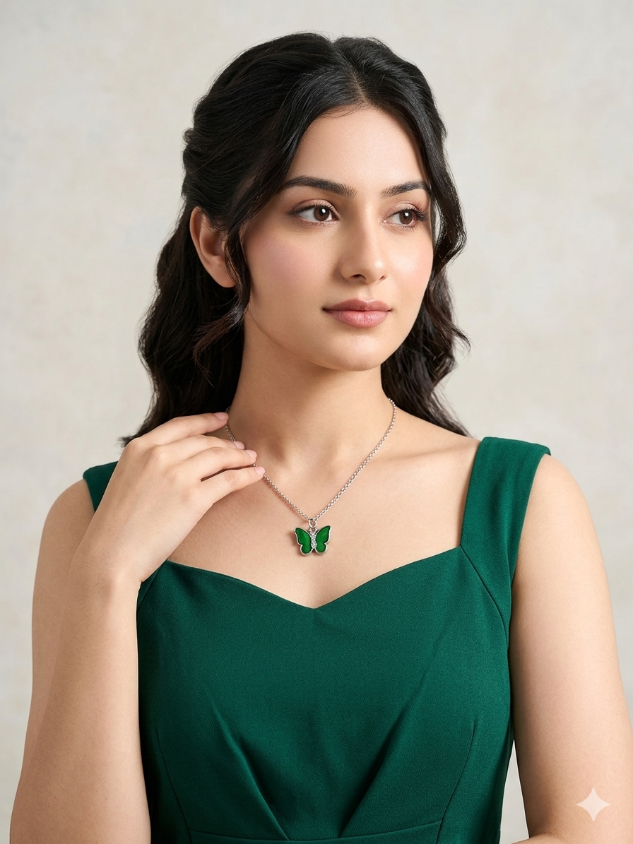 Emerald Butterfly Charm Necklace