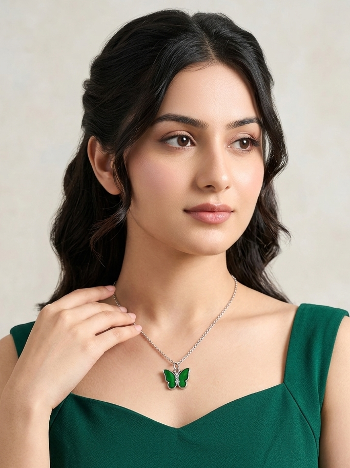 Emerald Butterfly Charm Necklace