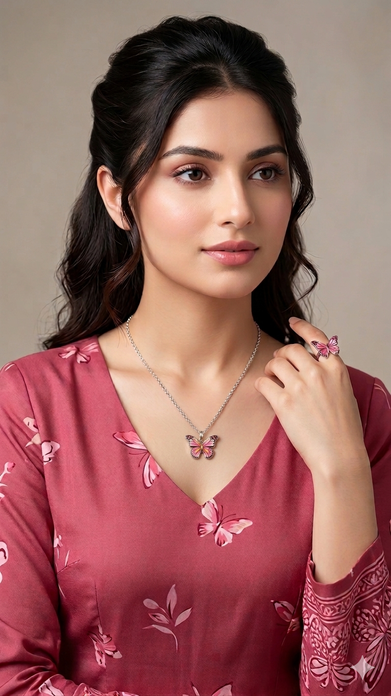 Pink Butterfly Pendant Necklace – Elegant Minimal Crystal Charm