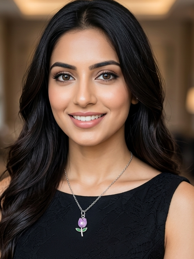Lavendor charm rose necklace
