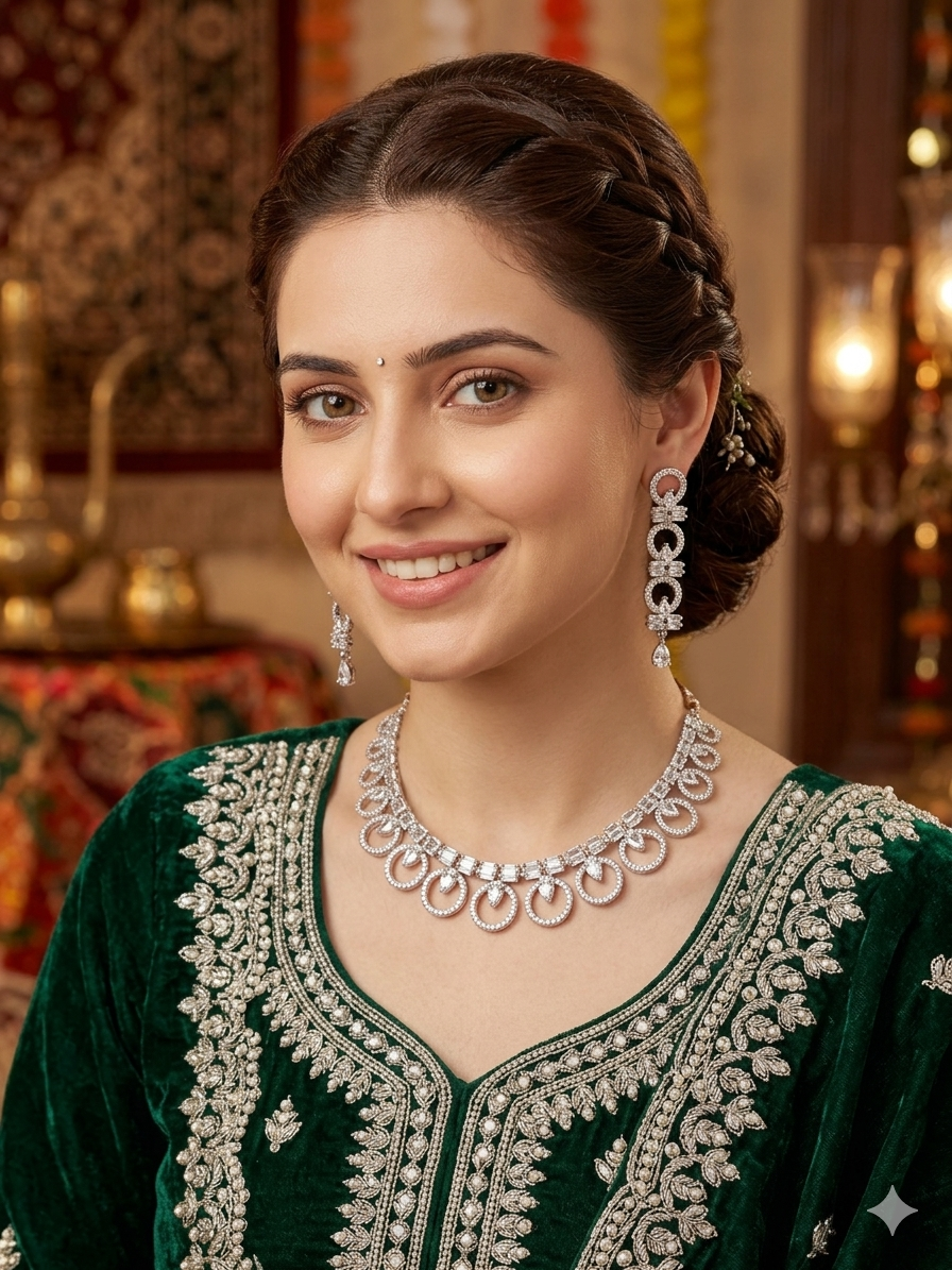 Eternal Halo Diamond Loop Necklace & Drop Earrings Set