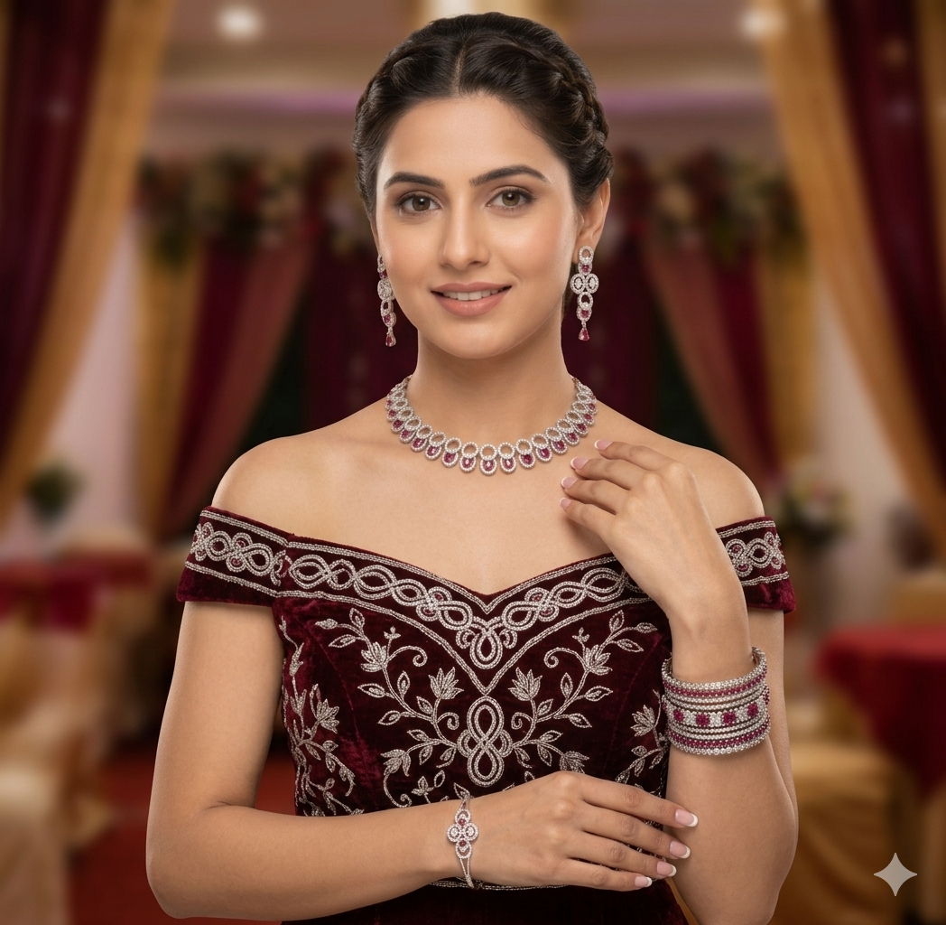 Ruby Royale Diamond-Style Necklace & Earrings Set