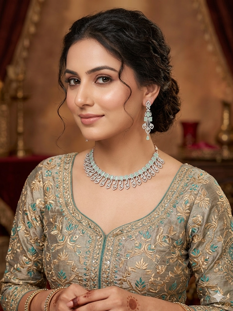 Mint Royale Diamond-Style Choker Necklace & Earrings Set