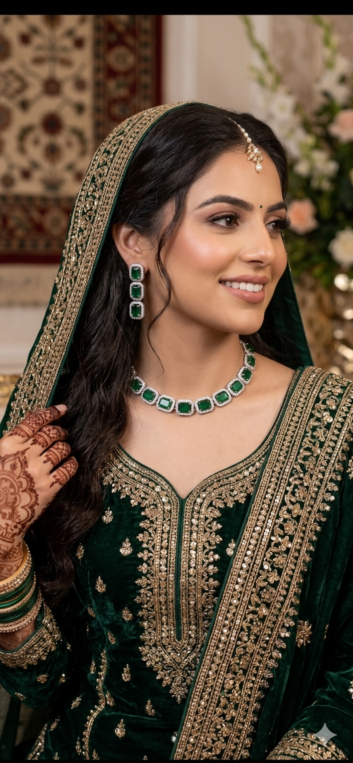 Beautiful american diamond necklace & earring set with rhodium plating