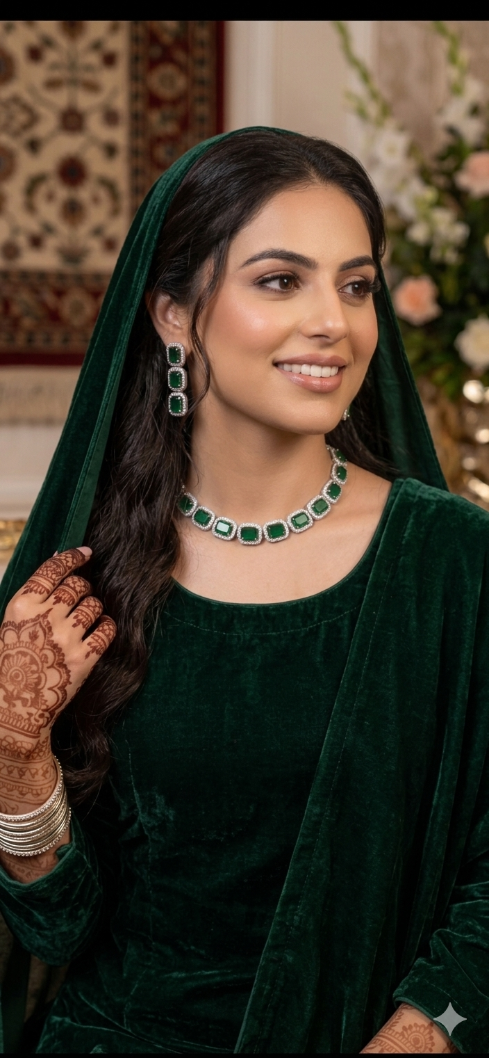 Beautiful american diamond necklace & earring set with rhodium plating